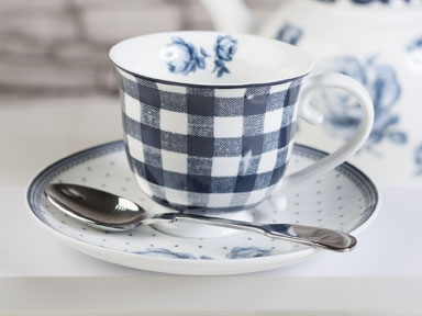 Teetasse kariert - Indigo