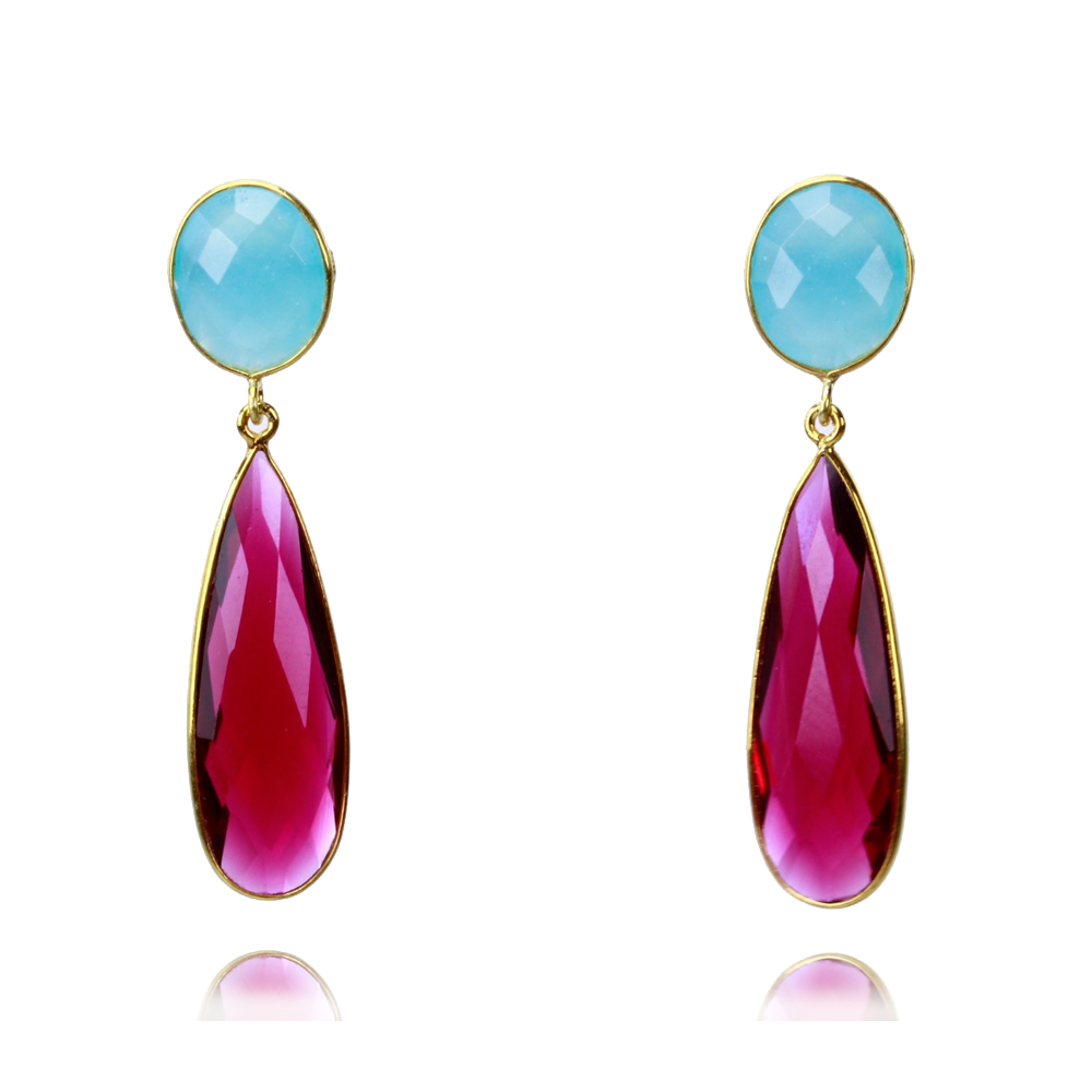 Ohrringe aus türkisem Chalcedon und pinken Quartz
