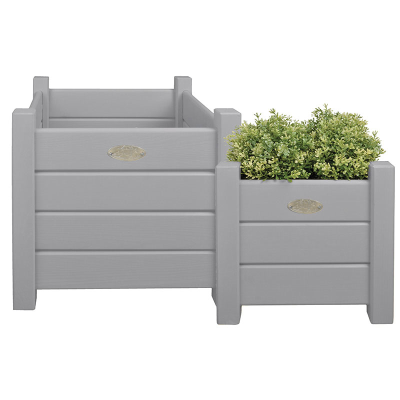 2er Set - Rechteckige Pflanzkübel in Grau