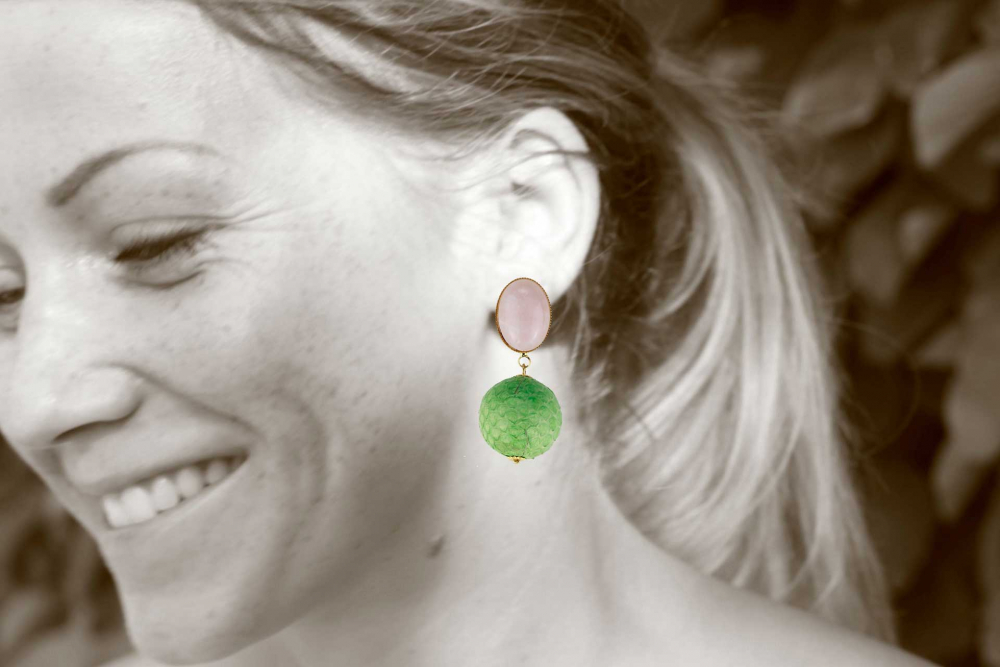 Schlangenlederohrringe in ovalem rosé und grün