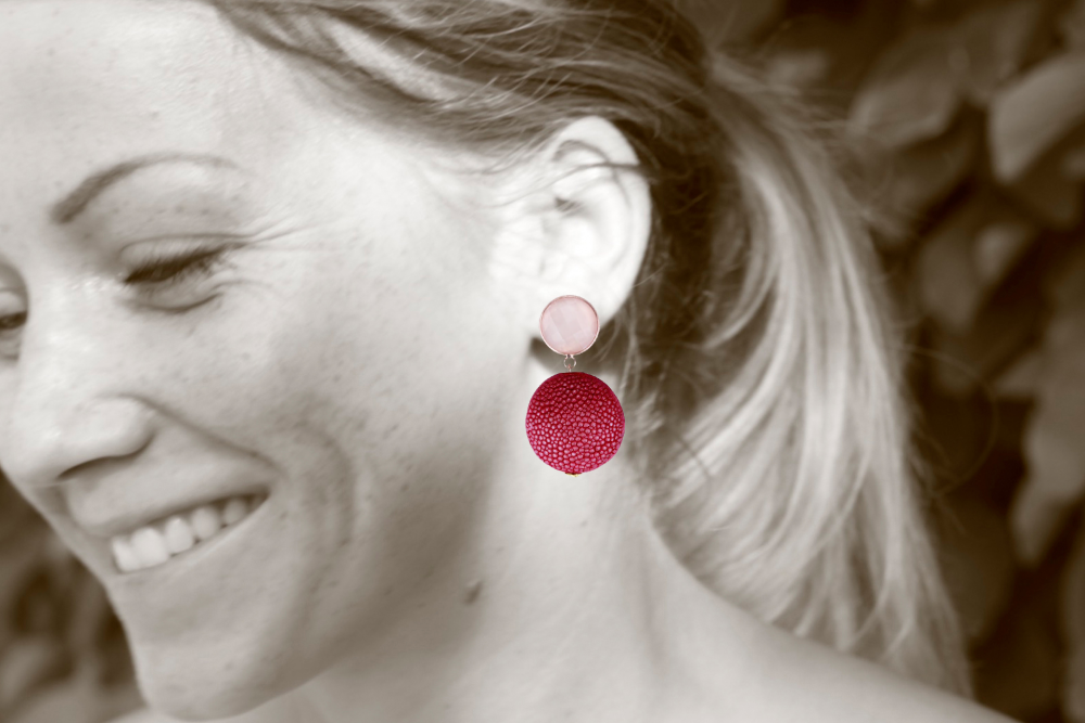 Schlangenleder - Ohrringe in rosa-rot