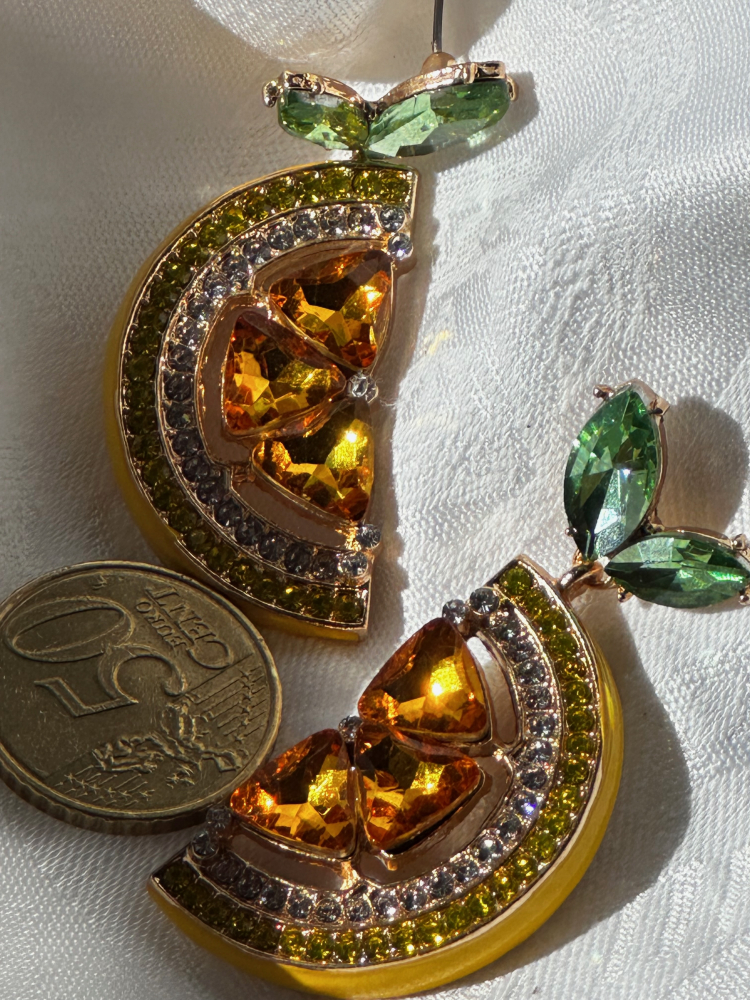 Glänzende Zitronen - Ohrringe mit Gelben und Grünen Kristallen