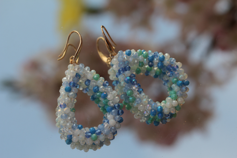 Glitzerohrringe - weiß/blau/grün