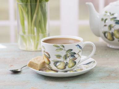 Tasse und Untertasse - Der Frühe Vogel - weiss