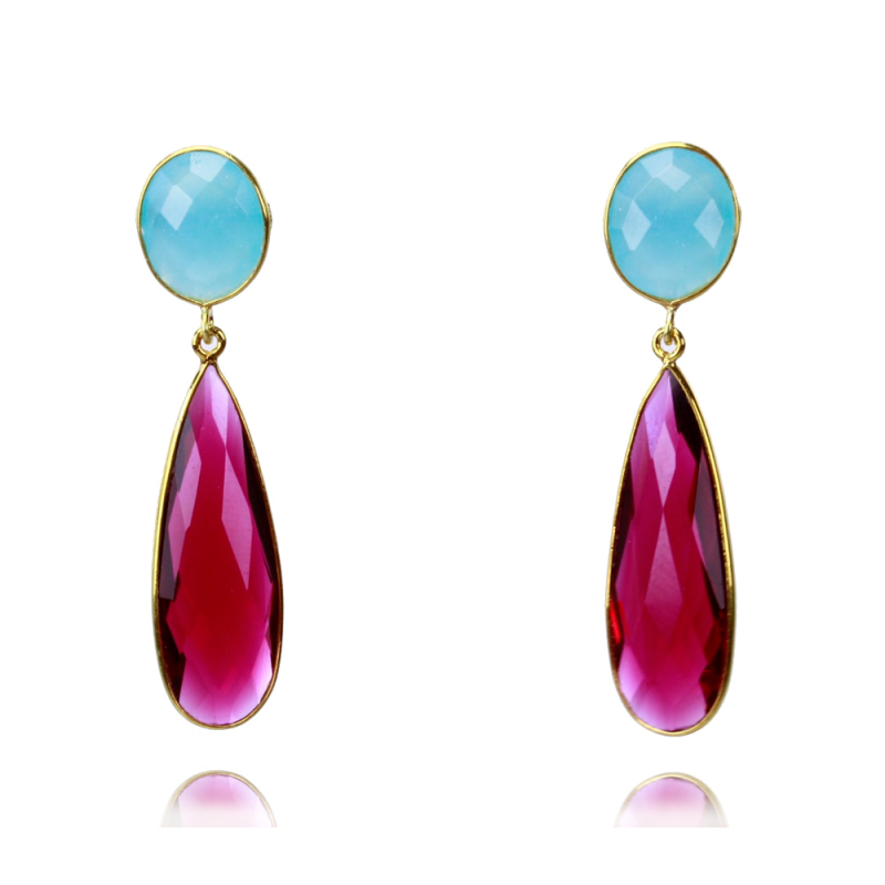 Ohrringe aus türkisem Chalcedon und pinken Quartz