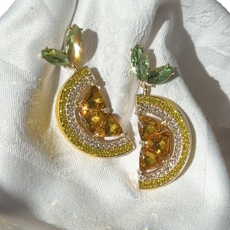 Glänzende Zitronen - Ohrringe mit Gelben und Grünen Kristallen