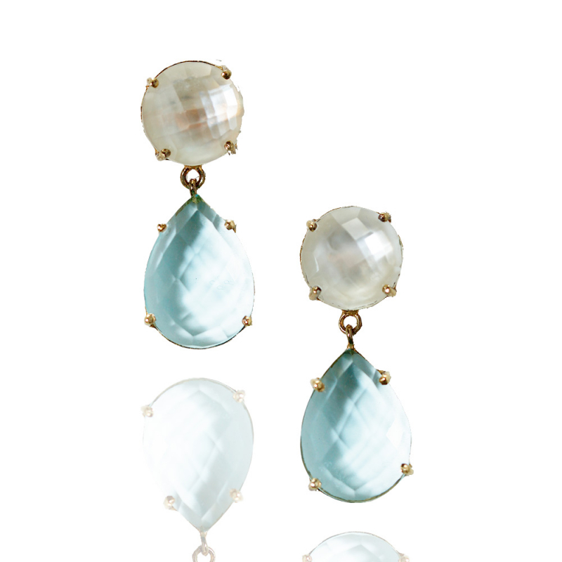 Romantische Eleganz – Vergoldete Ohrringe mit Mondstein und blauem Chalcedon