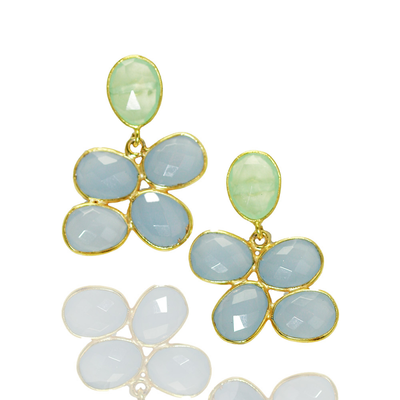 Elegante Ohrringe mit Aqua Chalcedon und hellgrünem Quarz – Ein Hauch von Raffinesse